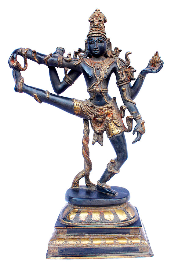 [[Antique black and gold brass dancing Shiva statue///Statue de Shiva en laiton noir et or antique]]