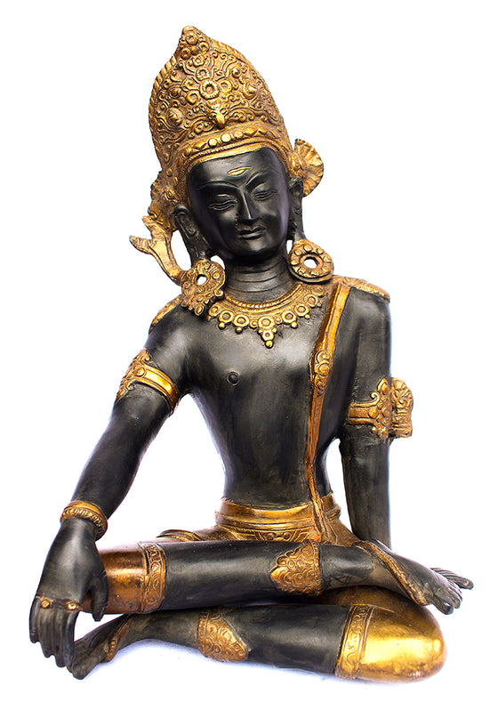 [[Antique black and gold brass Indra statue///Statue d'Indra en laiton noir et or antique]]]