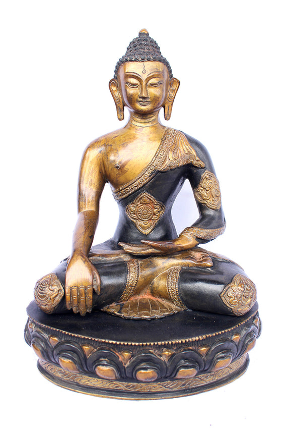 [[Antique gold brass Buddha statue///Statue de Bouddha en laiton doré antique]]