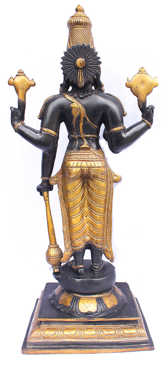 [[Antique black and gold brass Vishnu statue///Statue de Vishnu en laiton noir et or antique]]