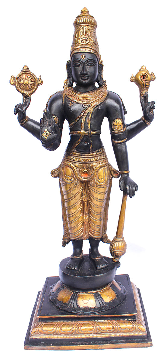 [[Antique black and gold brass Vishnu statue///Statue de Vishnu en laiton noir et or antique]]