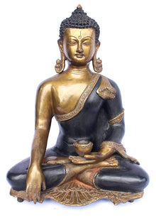  [[Antique black and gold brass Buddha statue///Statue de Buddha en laiton noir et or antique]]