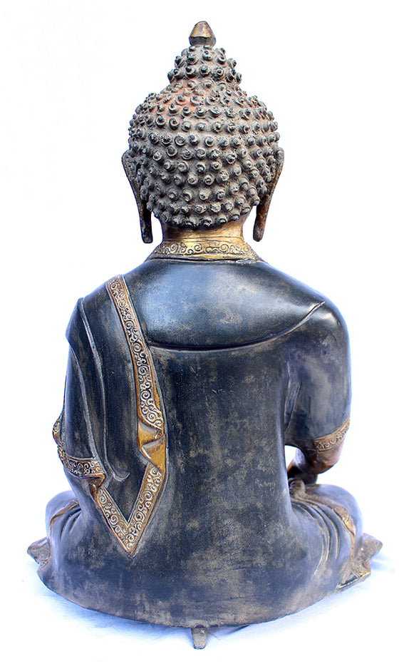 [[Antique black and gold brass Buddha statue///Statue de Buddha en laiton noir et or antique]]