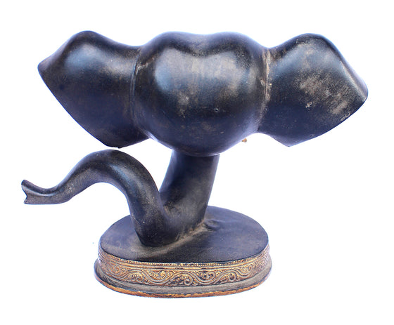 [[Antique black and gold brass elephant head statue///Statue de tête d'éléphant en laiton noir et or antique]]