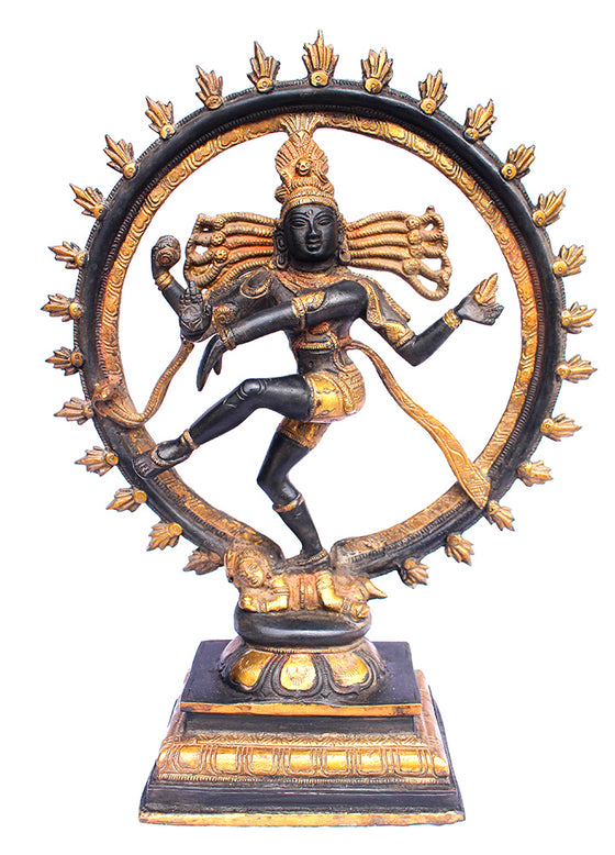 [[Antique black and gold brass Dancing Shiva statue///Statue de Shiva dansante en laiton noir et or antique]]