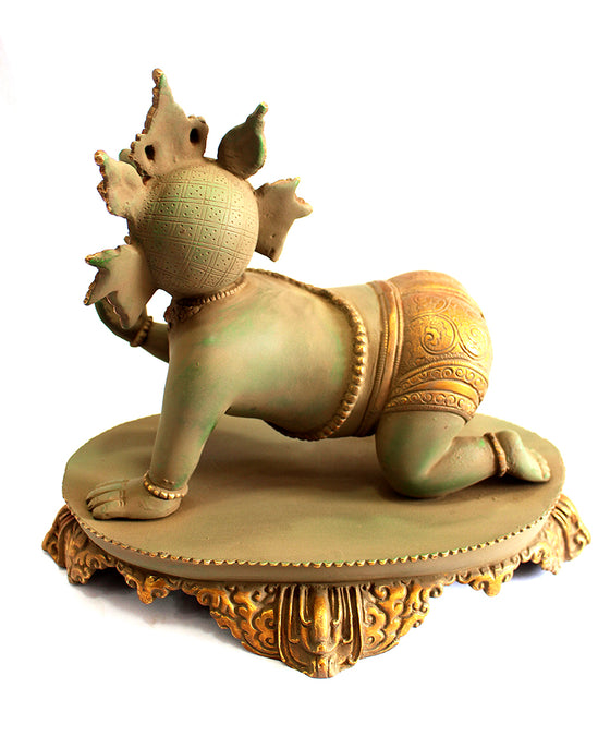 [[Vintage green and gold brass baby Ganesh///Bébé Ganesh en laiton vert et doré antique]]