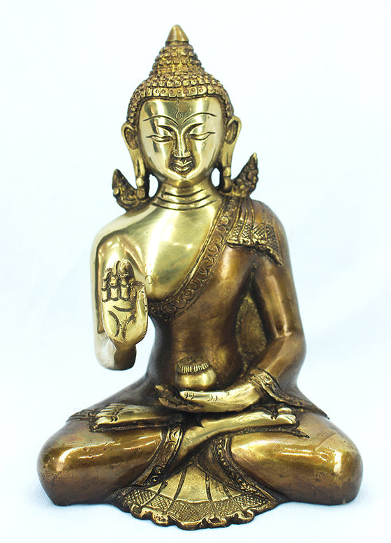 [[Copper and gold brass Buddha///Buddha en laiton cuivré et doré]]