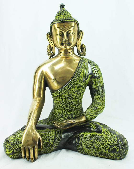 [[Green and gold brass Buddha///Buddha en brass vert et doré]]
