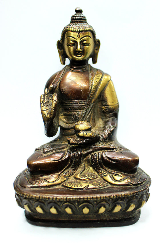 [[Copper and gold brass Buddha///Buddha en laiton cuivré et doré]]