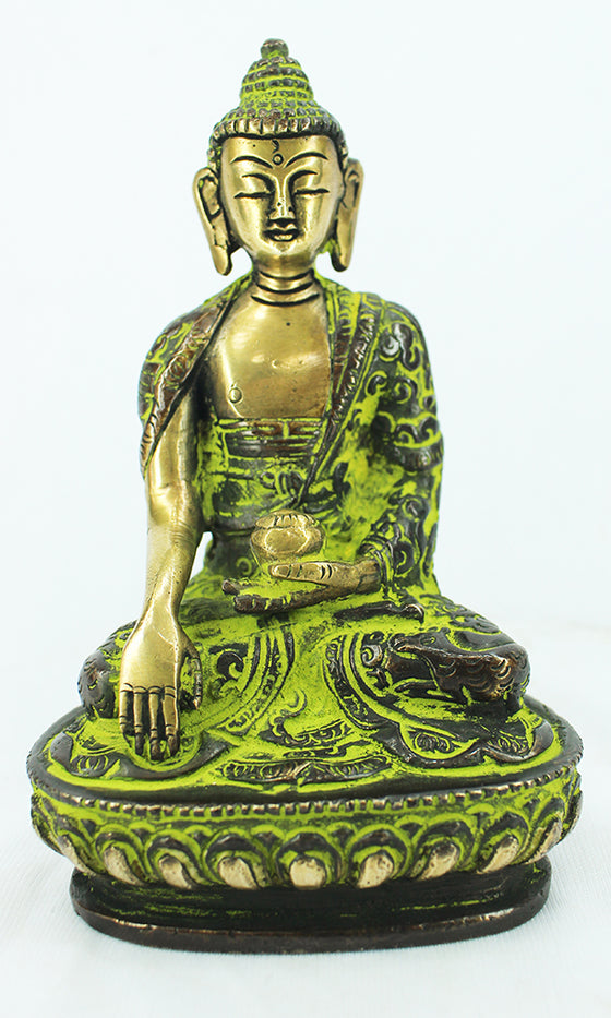 [[Green and gold brass Buddha///Buddha en brass vert et doré]]