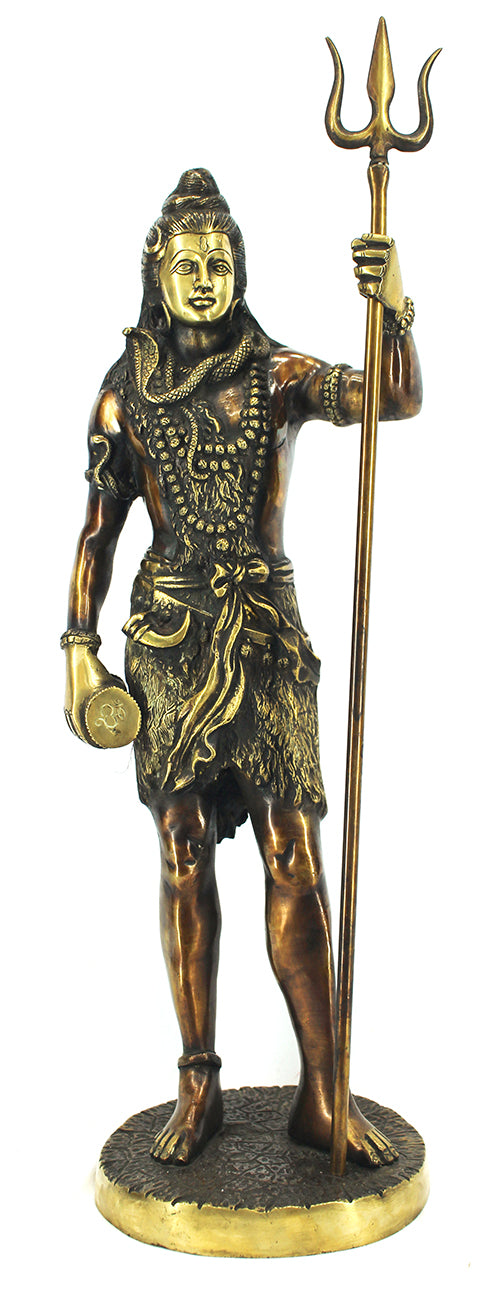 [[Standing brass Shiva statue///Statue de Shiva en cuivre sur socle]]