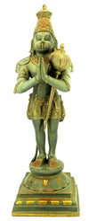 [[Vintage green and gold brass Hanuman statue///Statue de Hanuman en laiton vert et or antique]]