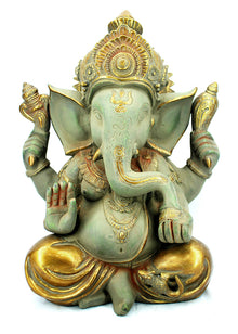  [[Vintage green and gold brass Ganesh statue///Statue de Ganesh en laiton vert et or vintage]]