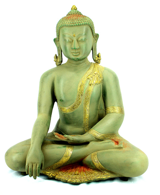 [[Vintage green and gold brass Buddha///Buddha en laiton vert et doré vintage]]