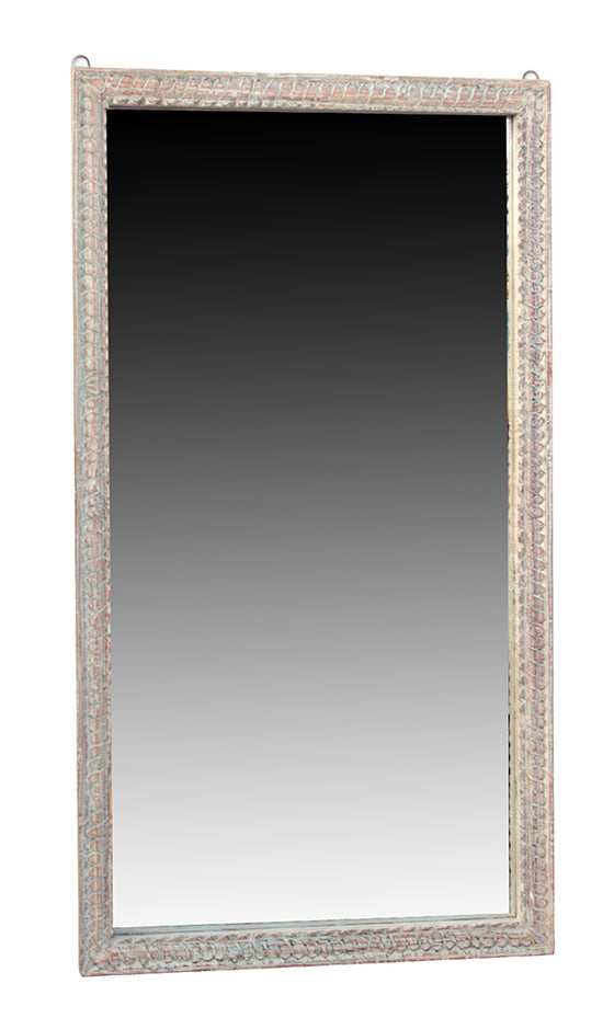 [[Whitewashed old teak wood mirror frame///Cadre de miroir en vieux bois de teck blanchi à la chaux]]