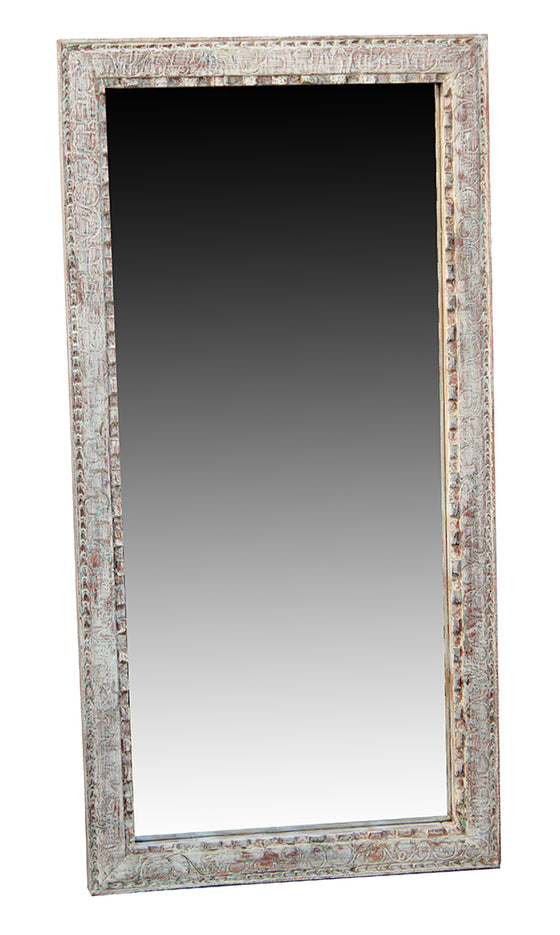[[Whitewashed old teak wood mirror frame///Cadre de miroir en vieux bois de teck blanchi à la chaux]]