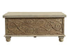 [[Natural beige vintage chest with a carved facade///Coffre vintage beige naturel avec une façade sculptée]]
