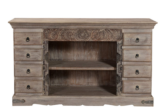 [[Pastel beige TV-unit with 8 drawers///Meuble TV beige pastel avec 8 tiroirs]]
