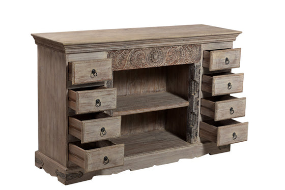 [[Pastel beige TV-unit with 8 drawers///Meuble TV beige pastel avec 8 tiroirs]]