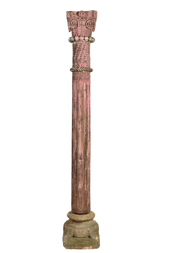 [[Pastel rose old teak wood pillar///Pilier en bois de teck ancien rose pastel]]