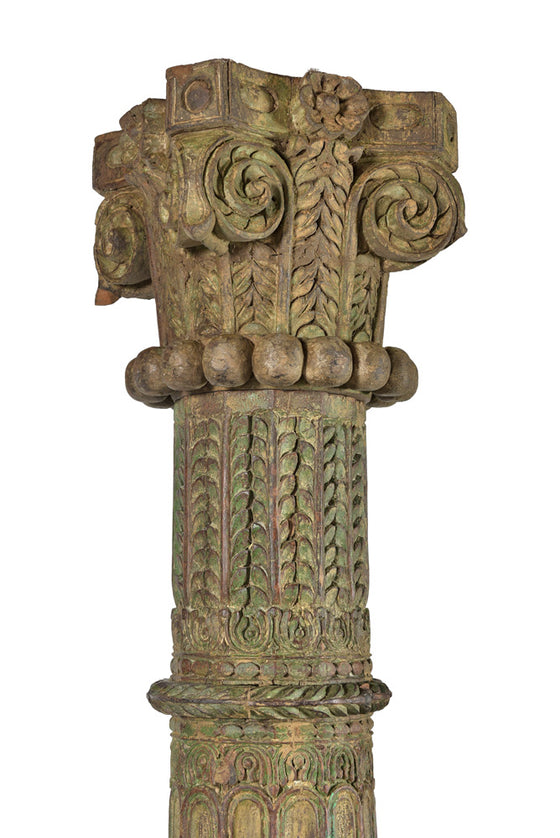 [[Pastel beige old teak wood pillar///Pilier en bois de teck ancien beige pastel]]