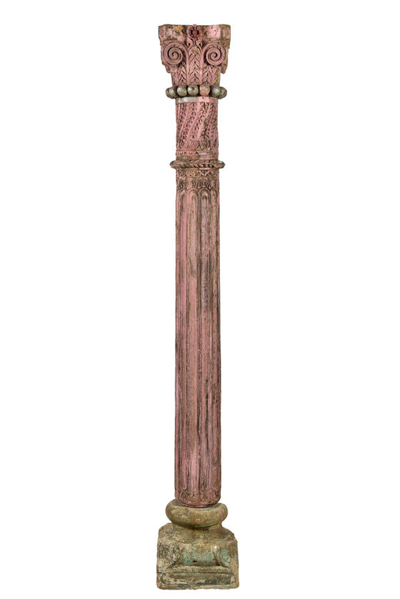 [[Pastel rose old teak wood pillar///Pilier en bois de teck ancien rose pastel]]