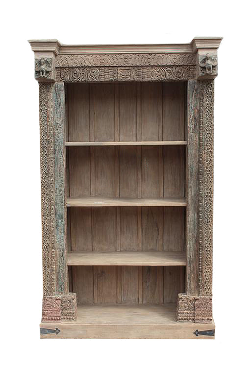 [[Pastel beige book shelf with old decorative door frame///Bibliothèque beige pastel avec une ancienne porte décorative]]