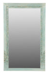 [[Pastel blue old teak door frame with a mirror///Cadre de porte en vieux teck bleu pastel avec un miroir]]