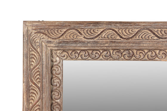 [[Pastel beige old teak door frame with a mirror///Cadre de porte en vieux bois de teck beige pastel avec un miroir]]