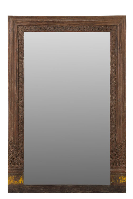 [[Old teak door frame with a mirror///Cadre de porte en ancien bois de teck avec un miroir]]