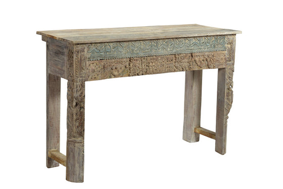 [[Side table with old teak wood carvings///Table d'appoint en ancien bois de teck avec des sculptures]]