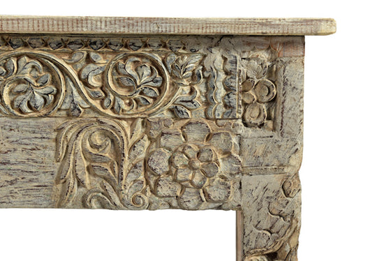 [[Side table with old teak wood carvings///Table d'appoint en ancien bois de teck avec des sculptures]]