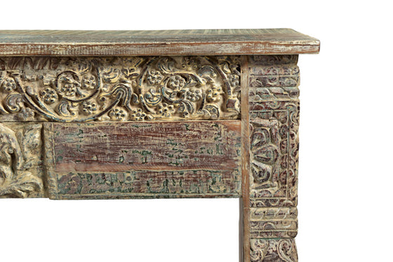 [[Side table with old teak wood carvings///Table d'appoint en ancien bois de teck avec des sculptures]]