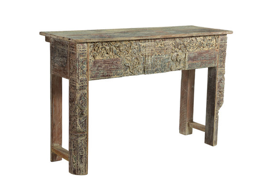 [[Side table with old teak wood carvings///Table d'appoint en ancien bois de teck avec des sculptures]]