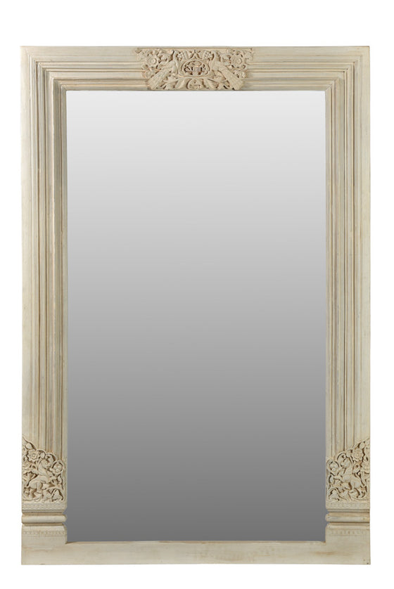 [[Whitewashed old teak door frame with a mirror///Cadre de porte en ancien bois de teck blanchi à la chaux avec un miroir]]