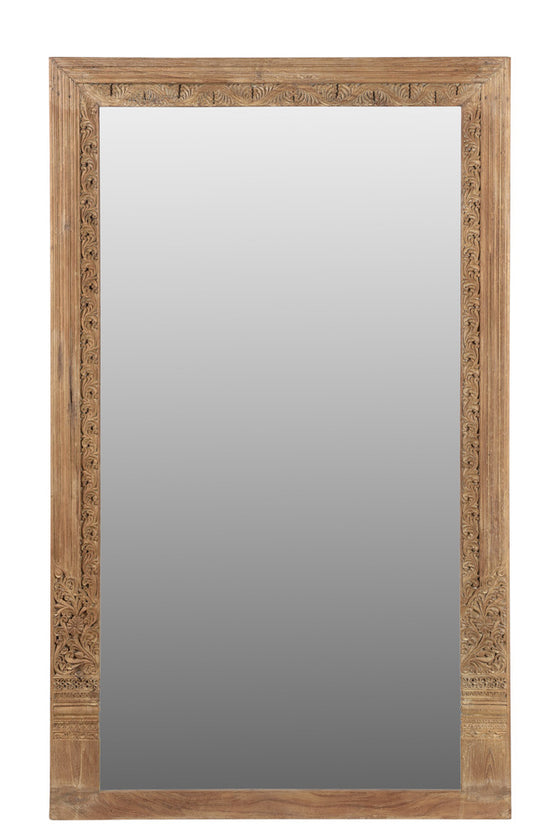 [[Old teak door frame with a mirror///Cadre de porte en ancien bois de teck avec un miroir]]