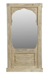 [[Pastel beige old teak wood window frame with a mirror///Cadre de fenêtre en vieux bois de  teck beige pastel avec un miroir]]
