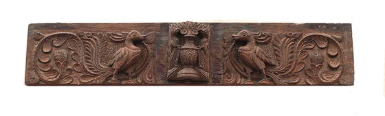 [[Old hand carved peacock panel///Ancien panneau avec paon sculpté à la main]]