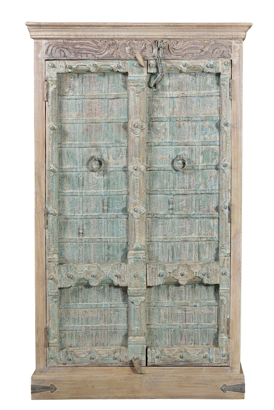 [[Pastel blue cabinet with old teak doors///Armoire bleue pastel avec de vieilles portes en teck]]