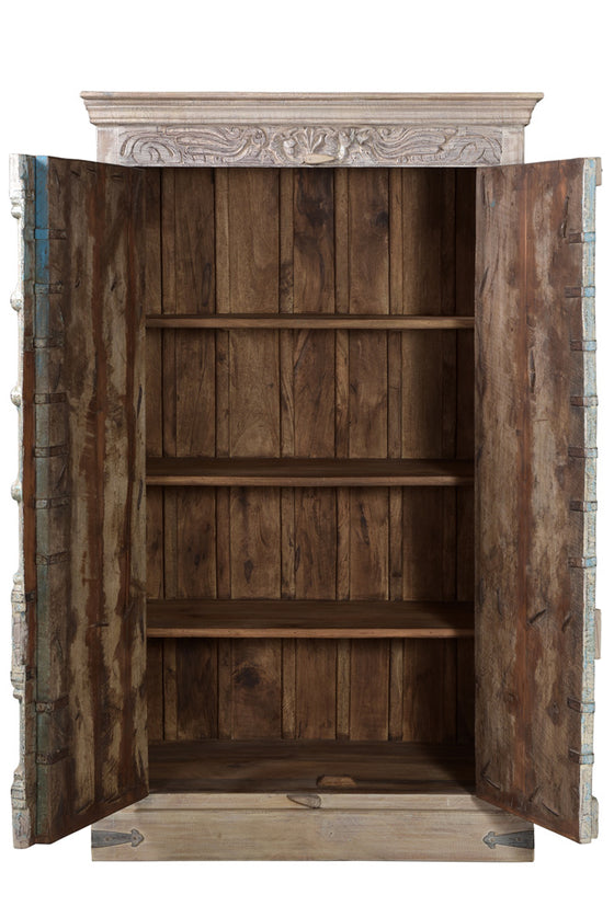 [[Pastel blue cabinet with old teak doors///Armoire bleue pastel avec de vieilles portes en teck]]