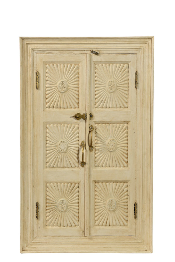 [[Whitewashed old teak wood mirror with shutters///Miroir avec volets en vieux bois de teck blanchi à la chaux]]