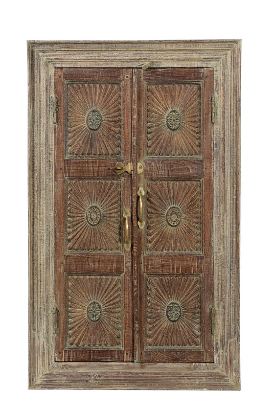 [[Pastel beige old teak wood mirror with shutters///Miroir avec volets en vieux bois de teck beige pastel]]