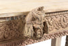 [[Wooden console table with old teak wood panels and horse head sculptures///Table console en bois avec panneaux en ancien bois de teck et sculptures de têtes de cheval]]