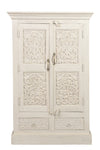 [[Whitewashed, hand carved teak wood cabinet with old doors///Armoire en bois de teck blanchie à la chaux, sculptée à la main avec portes anciennes ]]
