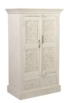 [[Whitewashed, hand carved teak wood cabinet with old doors///Armoire en bois de teck blanchie à la chaux, sculptée à la main avec portes anciennes ]]