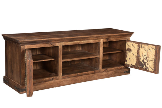 [[Wooden TV-unit with old teak wood doors///Meuble TV en bois avec portes en ancien bois de teck]]