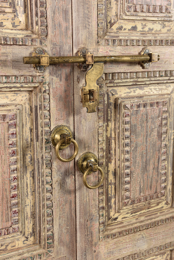 [[Massive storage cabinet with old Indian teak wood doors///Armoire de rangement massive avec des portes indiennes en ancien bois de  teck]]