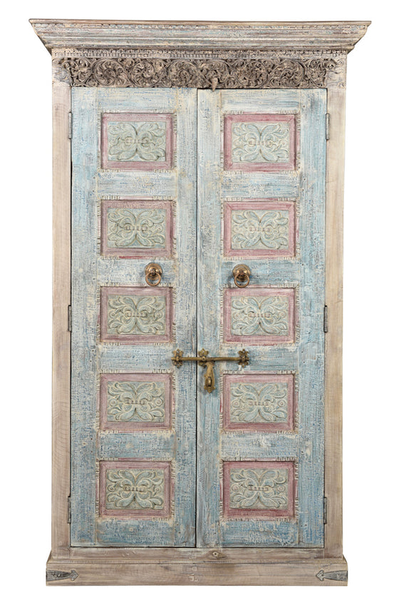 [[Massive storage cabinet with old Indian teak wood doors///Armoire de rangement massive avec des portes indiennes en ancien bois de  teck]]