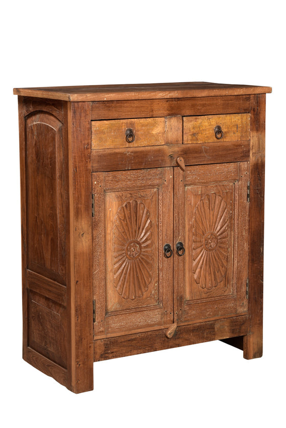 [[Hand carved Indian teak wood cabinet///Cabinet sculpté en ancien bois de teck indien]]
