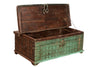[[Vintage green old Indian teak wood chest///Vieux coffre vert en ancien bois de teck indien]]